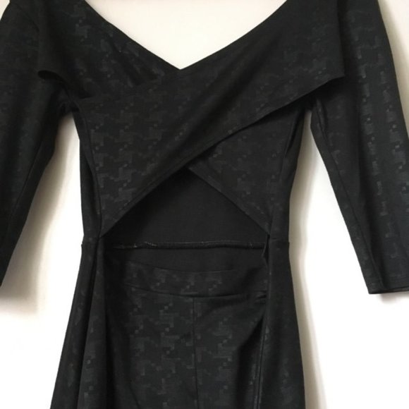 Wide V-Neck Black Skater Dress - Picture 2 of 5